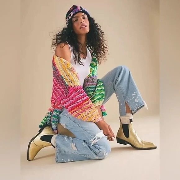 Free People Multicolor Rainbow Knit Cardigan Size Medium - Picture 3 of 5